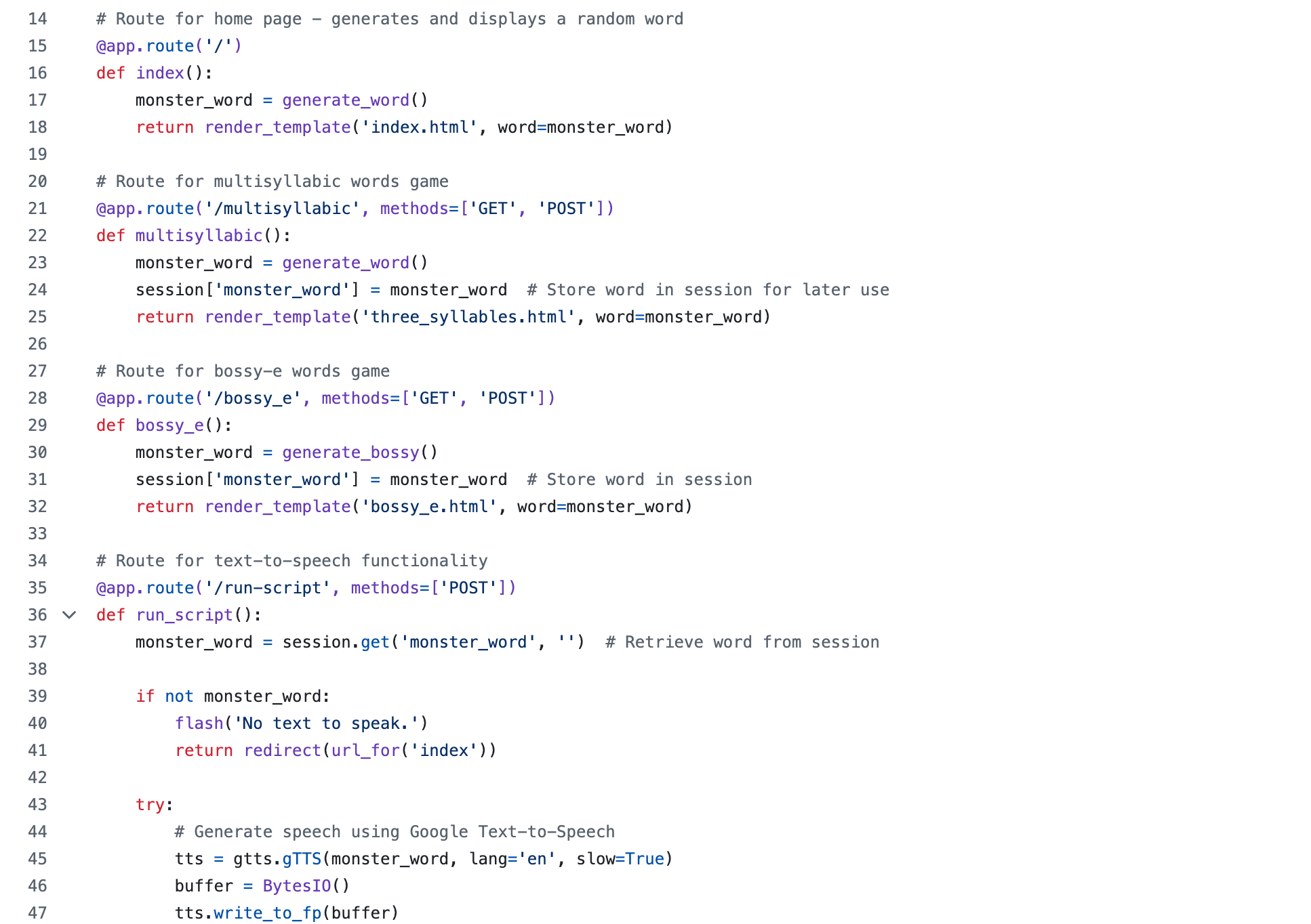 screenshot of main python file